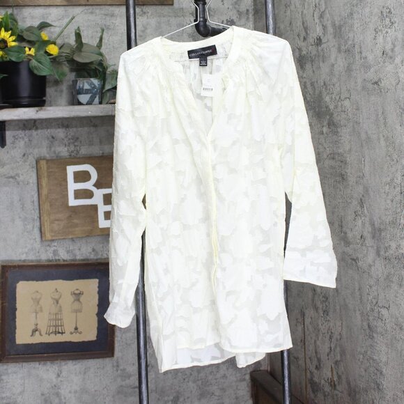 Colleen Lopez Womens Burnout Jacquard Tunic Top with Cami Ivory Off White L - Picture 3 of 8